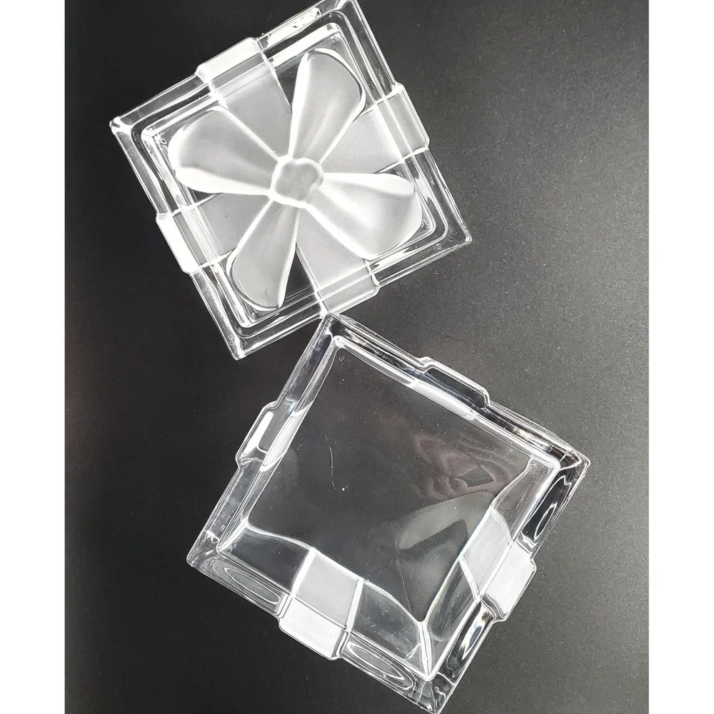 Vintage Crystal Glass Large Trinket Box W/Bow On‎ Top Clear Glass Heavy